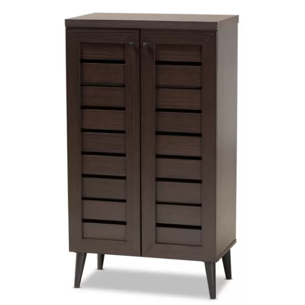 Entryway Furniture-Kirkland's Home Mocha Tall Slatted Shoe Storage Cabinet Brown