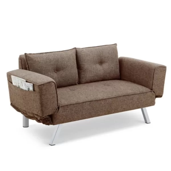 Sofas & Loveseats-Kirkland's Home Mod Wing Arm Convertible Sofa Brown