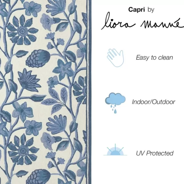 Outdoor Rugs-Kirkland's Home Modern Blue Floral Vines Outdoor Area Rug, 5X7 Blue/Ivory
