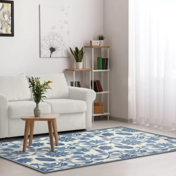 Outdoor Rugs-Kirkland's Home Modern Blue Floral Vines Outdoor Area Rug, 5X7 Blue/Ivory