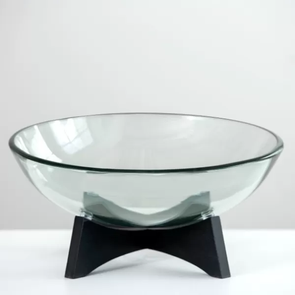 Decorative Bowls & Jars-Kirkland's Home Modern Glass Bowl With Wood Stand Clear/Black