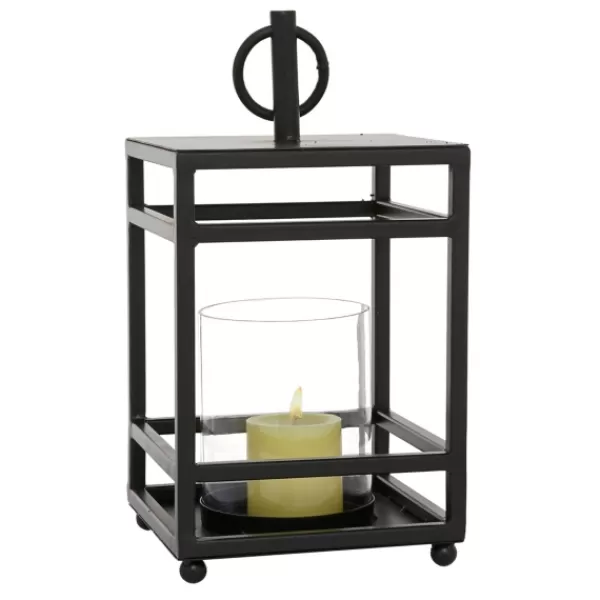 Lanterns-Kirkland's Home Modern Vintage Iron Framed Lantern, 15 In. Black