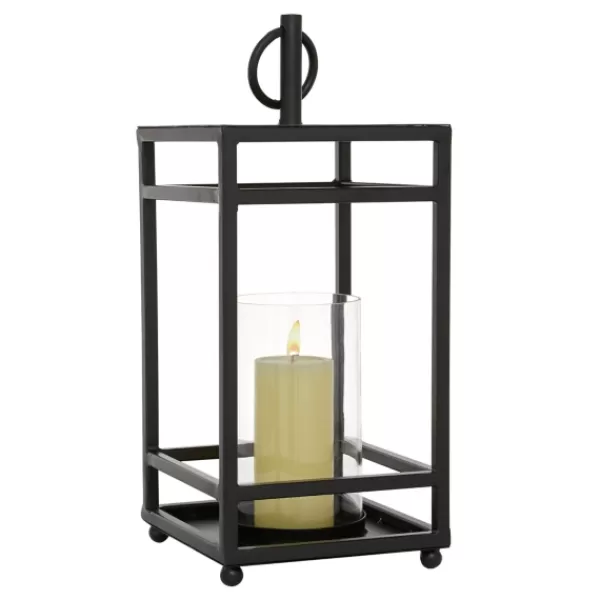 Lanterns-Kirkland's Home Modern Vintage Iron Framed Lantern, 18 In. Black