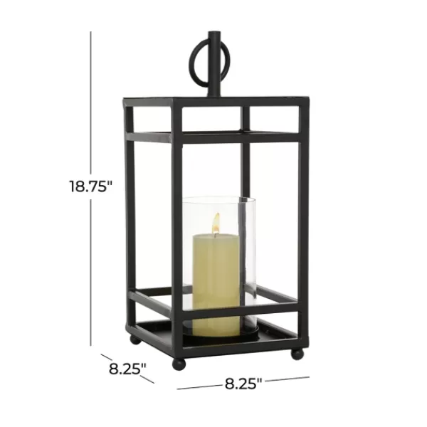 Lanterns-Kirkland's Home Modern Vintage Iron Framed Lantern, 18 In. Black
