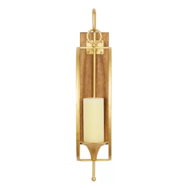 Sconces-Kirkland's Home Modern Warm Wood And Gold Sconce