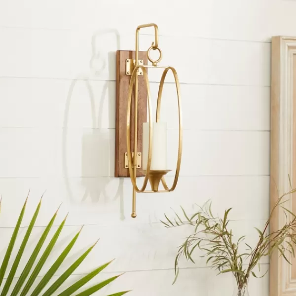 Sconces-Kirkland's Home Modern Warm Wood And Gold Sconce