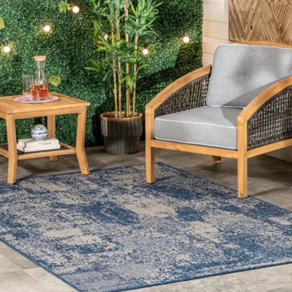 Outdoor Rugs-Kirkland's Home Molly Blue Mottled Abstract Outdoor Rug, 8X10 Blue/Gray