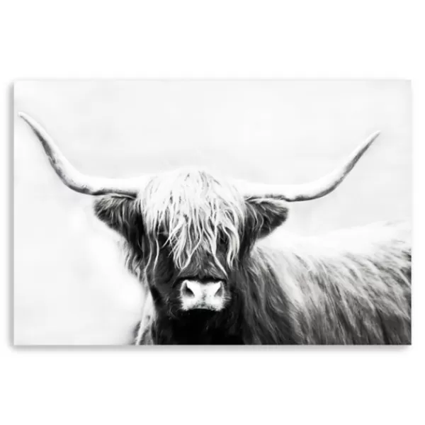 Canvas Art-Kirkland's Home Monochrome Longhorn Canvas Art Print, 60X40 In. Black/White