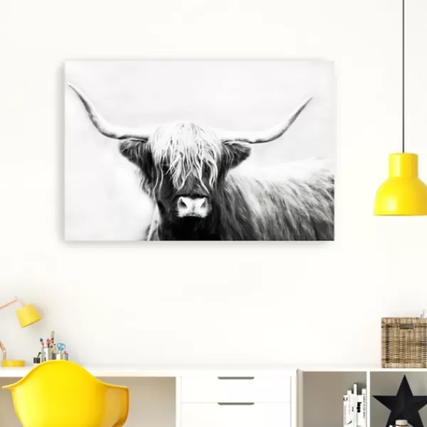 Canvas Art-Kirkland's Home Monochrome Longhorn Canvas Art Print, 60X40 In. Black/White