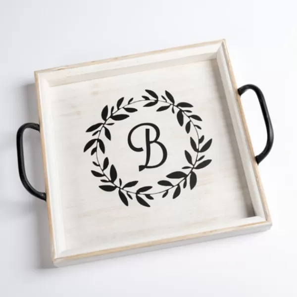 Decorative Trays-Kirkland's Home Monogram B Wood Tray With Handles White