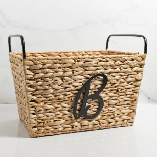 Baskets & Boxes-Kirkland's Home Monogram B Woven Rat Metal Handle Basket Tan