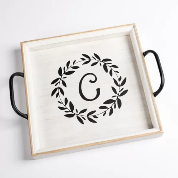 Decorative Trays-Kirkland's Home Monogram C Wood Tray With Handles White