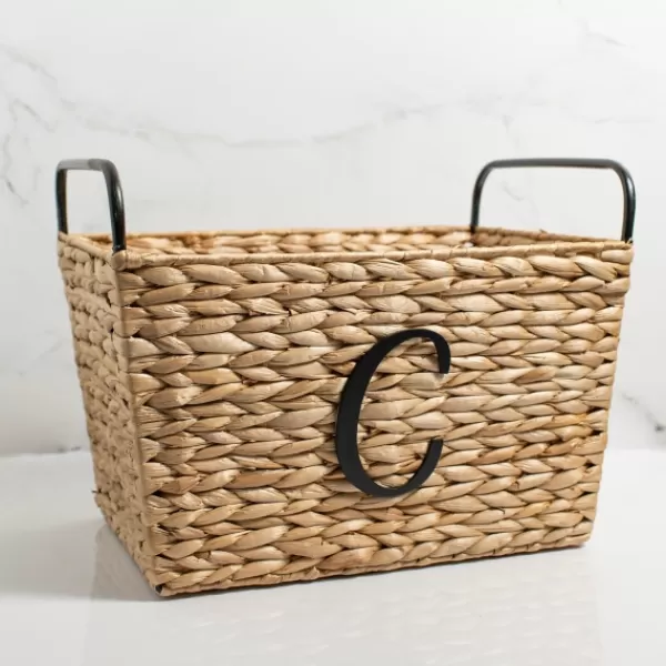 Baskets & Boxes-Kirkland's Home Monogram C Woven Rat Metal Handle Basket Tan