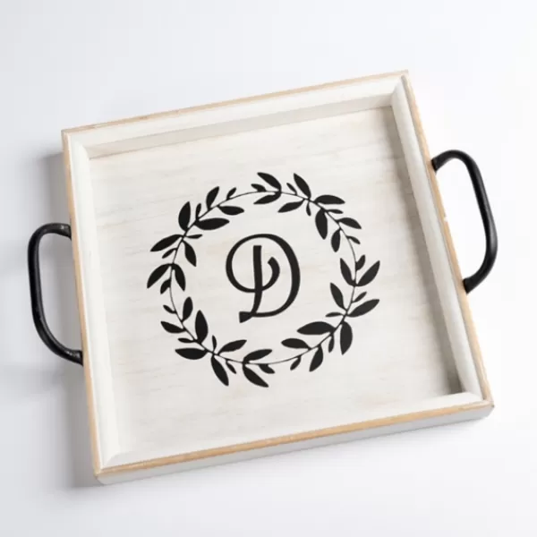 Decorative Trays-Kirkland's Home Monogram D Wood Tray With Handles White