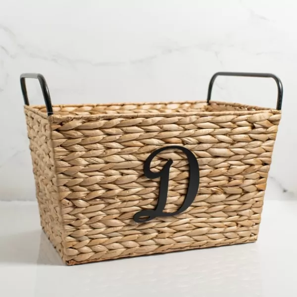 Baskets & Boxes-Kirkland's Home Monogram D Woven Rat Metal Handle Basket Tan