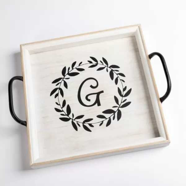 Decorative Trays-Kirkland's Home Monogram G Wood Tray With Handles White