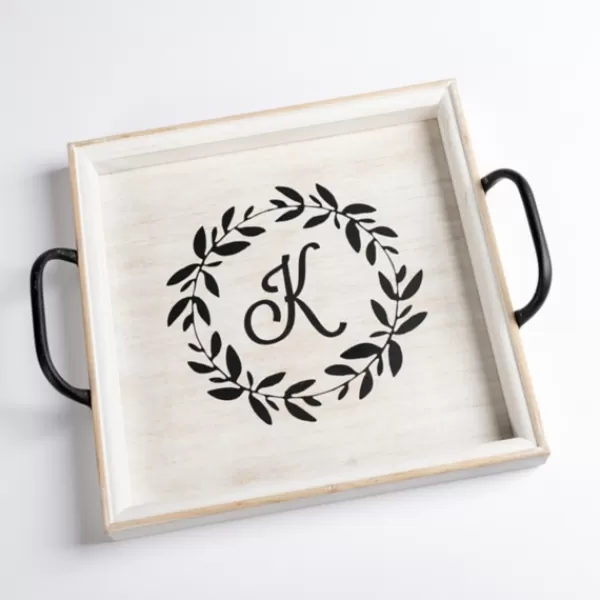 Decorative Trays-Kirkland's Home Monogram K Wood Tray With Handles White