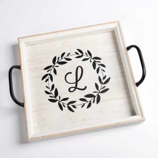 Decorative Trays-Kirkland's Home Monogram L Wood Tray With Handles White