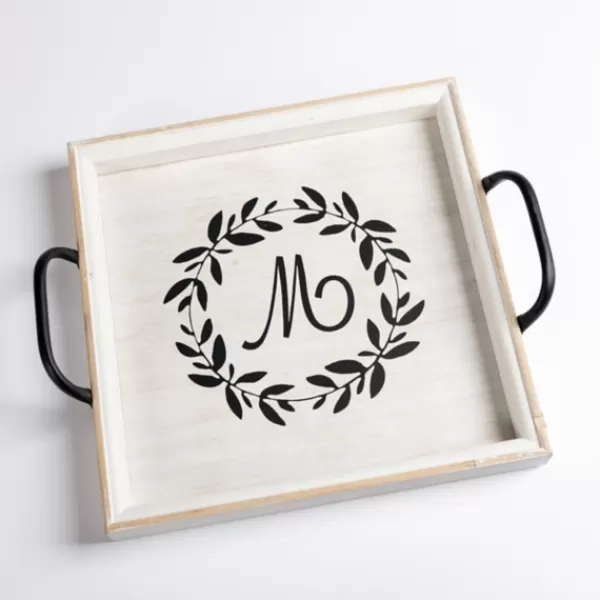 Decorative Trays-Kirkland's Home Monogram M Wood Tray With Handles White