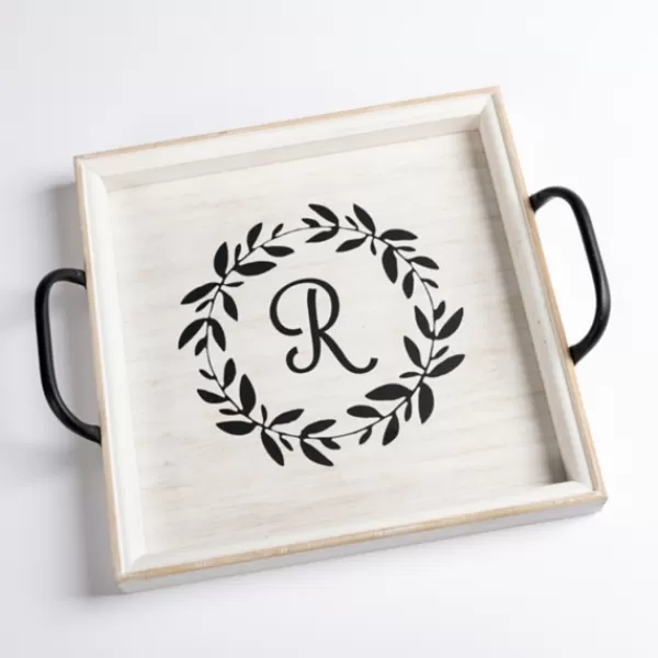 Decorative Trays-Kirkland's Home Monogram R Wood Tray With Handles White