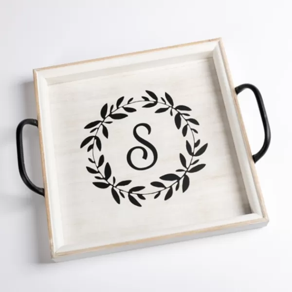 Decorative Trays-Kirkland's Home Monogram S Wood Tray With Handles White