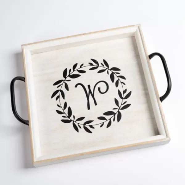 Decorative Trays-Kirkland's Home Monogram W Wood Tray With Handles White