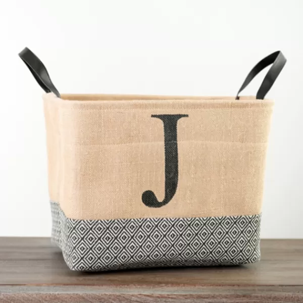 Baskets & Boxes-Kirkland's Home Monogrammed J Black Diamond Jute Storage Bin Tan/Black