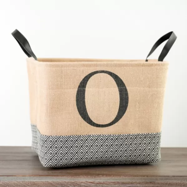 Baskets & Boxes-Kirkland's Home Monogrammed O Black Diamond Jute Storage Bin Tan/Black