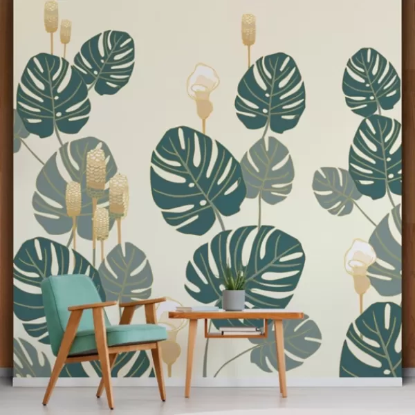 Wall Murals & Wall Decals-Kirkland's Home Monstera On Early Dawn Peel And Stick Wall Mural Green/Yellow