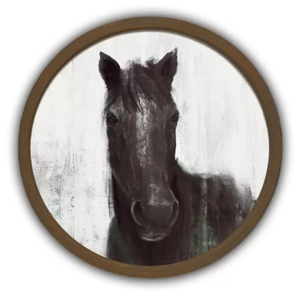 Framed Art-Kirkland's Home Moody Horse Round Brown Framed Art Print Brown/Black