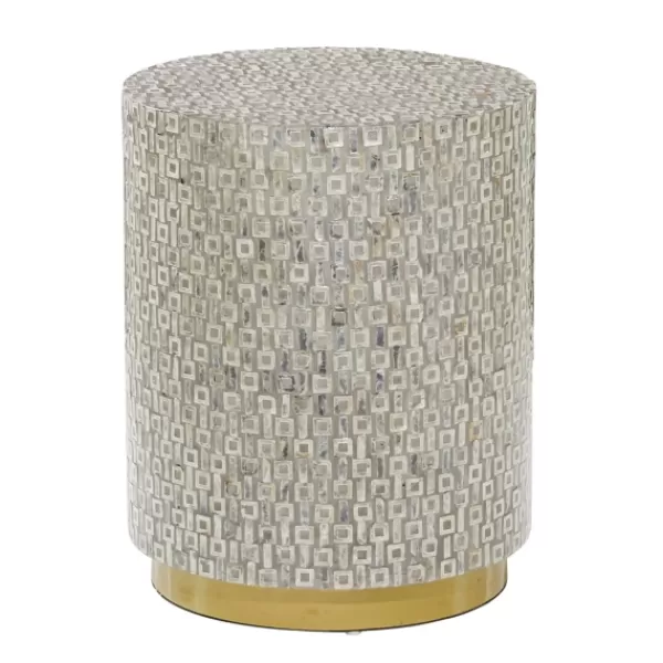 Accent & End Tables-Kirkland's Home Mother Of Pearl Sells Wood Base Accent Table Gray