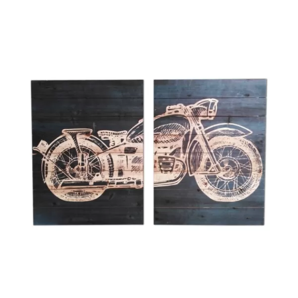 Wall Plaques-Kirkland's Home Motorcycle Wood Wall Plaques, Set Of 2 Black/Tan