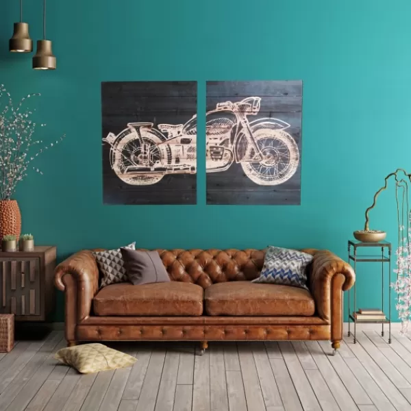 Wall Plaques-Kirkland's Home Motorcycle Wood Wall Plaques, Set Of 2 Black/Tan