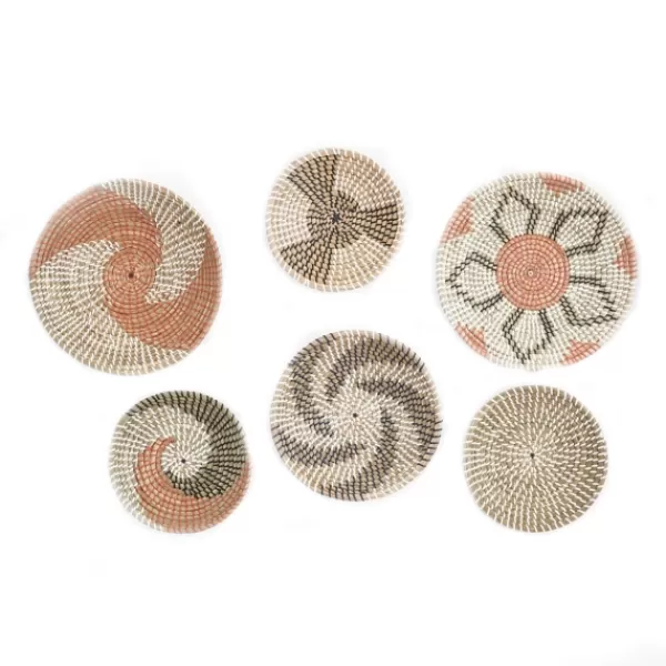 Wall Plaques-Kirkland's Home Multi Seagrass Round 6-Pc. Wall Plaque Set Tan