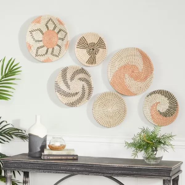 Wall Plaques-Kirkland's Home Multi Seagrass Round 6-Pc. Wall Plaque Set Tan