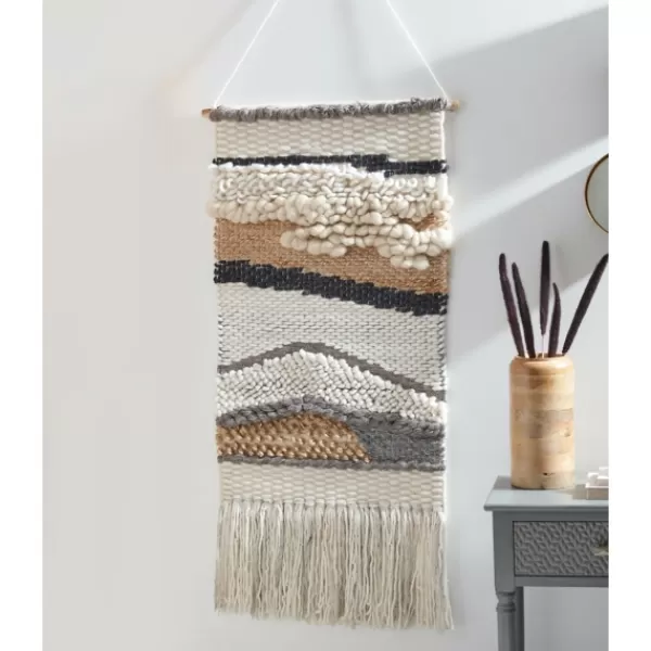 Wall Plaques-Kirkland's Home Multicolor Abstract Woven Fringe Wall Hanging Tan