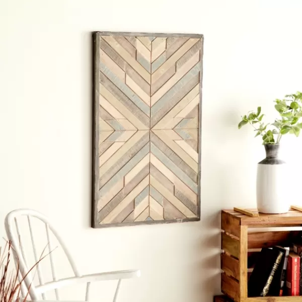 Wall Plaques-Kirkland's Home Multicolor Criss Cross Chevron Wood Wall Plaque Brown/Gray