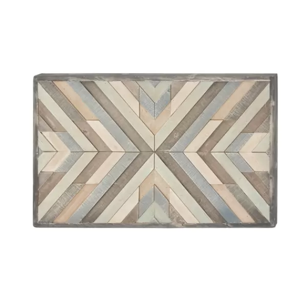 Wall Plaques-Kirkland's Home Multicolor Criss Cross Chevron Wood Wall Plaque Brown/Gray
