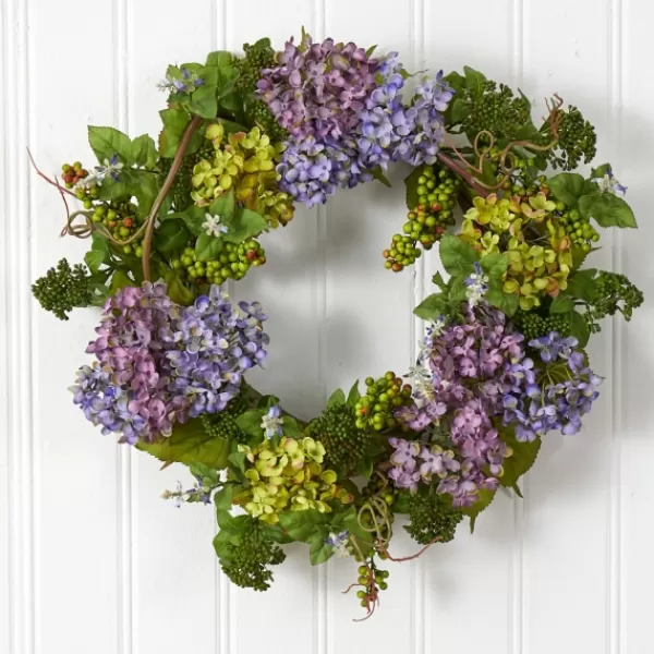 Wreaths-Kirkland's Home Multicolor Hydrangea And Berry Wreath Green/Multi