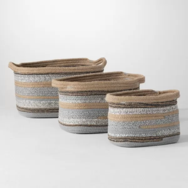 Baskets & Boxes-Kirkland's Home Multicolor Jute And Polyester Baskets, Set Of 3 Tan/Gray/Multi