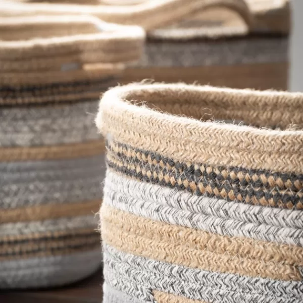Baskets & Boxes-Kirkland's Home Multicolor Jute And Polyester Baskets, Set Of 3 Tan/Gray/Multi