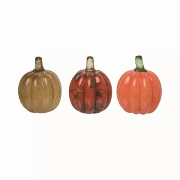 Statues & Figurines-Kirkland's Home Multicolor Mini Glass Pumpkins, Set Of 3 Brown/Red/Orange
