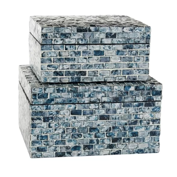 Baskets & Boxes-Kirkland's Home Multicolor Mother Of Pearl Coastal Boxes, Set Of 2 Blue/Green/White