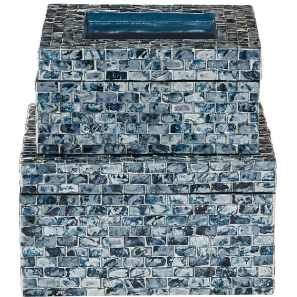 Baskets & Boxes-Kirkland's Home Multicolor Mother Of Pearl Coastal Boxes, Set Of 2 Blue/Green/White