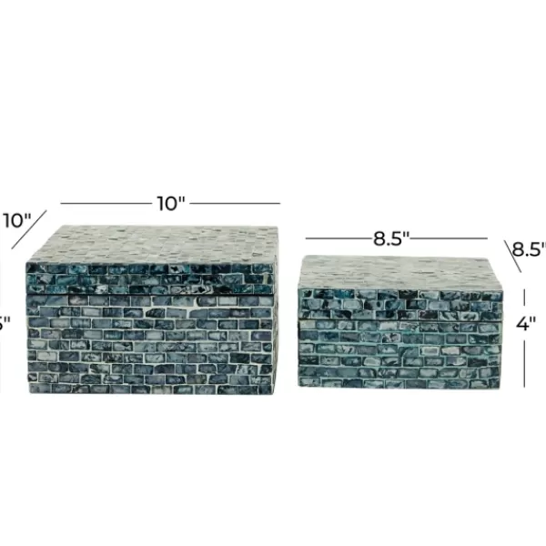Baskets & Boxes-Kirkland's Home Multicolor Mother Of Pearl Coastal Boxes, Set Of 2 Blue/Green/White