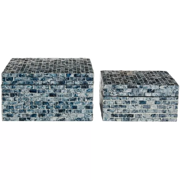 Baskets & Boxes-Kirkland's Home Multicolor Mother Of Pearl Coastal Boxes, Set Of 2 Blue/Green/White