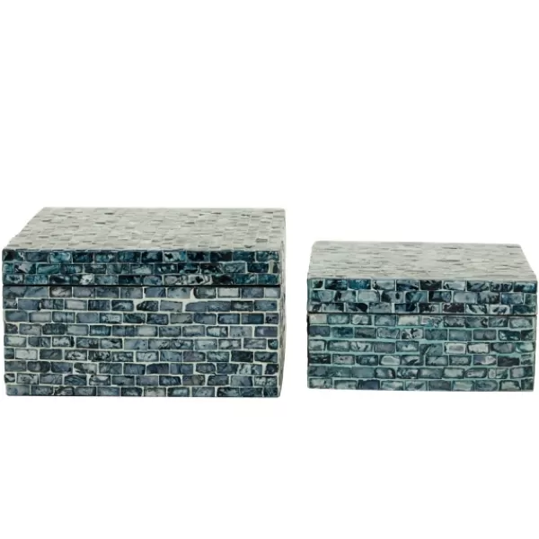 Baskets & Boxes-Kirkland's Home Multicolor Mother Of Pearl Coastal Boxes, Set Of 2 Blue/Green/White