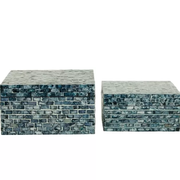 Baskets & Boxes-Kirkland's Home Multicolor Mother Of Pearl Coastal Boxes, Set Of 2 Blue/Green/White