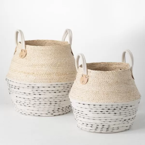 Baskets & Boxes-Kirkland's Home Multicolor Natural Maize Woven Baskets, Set Of 2 Multi/White/Tan