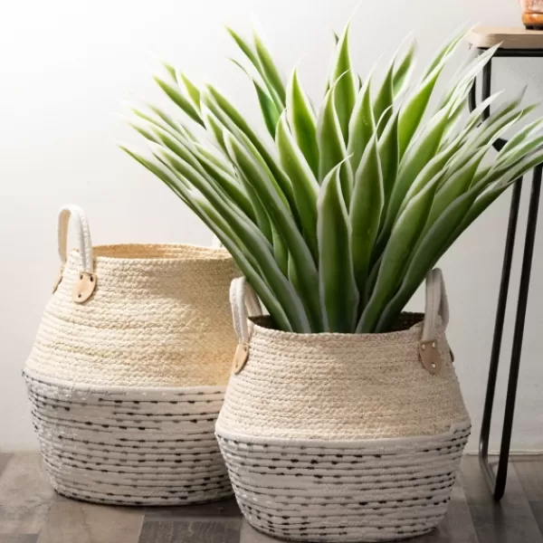 Baskets & Boxes-Kirkland's Home Multicolor Natural Maize Woven Baskets, Set Of 2 Multi/White/Tan